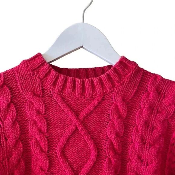 Jennifer Moore Vintage Cotton Red Cable Knit Shoulder Pads Y2K Cozy Sweater SZ M - Picture 2 of 11